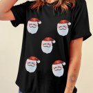 Black Faux Sequin Christmas Claus Pattern Crewneck T Shirt Black Faux Sequin Christmas Claus Pattern Crewneck T Shirt