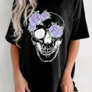Black Floral Skull Graphic Halloween Tunic T Shirt Black Floral Skull Graphic Halloween Tunic T Shirt