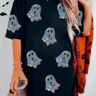 Black Glitter Cute Ghost Graphic Crewneck Loose Halloween T Shirt Black Glitter Cute Ghost Graphic Crewneck Loose Halloween T Shirt