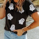 Black Glitter Ghost Pattern Crew Neck Halloween T Shirt Black Glitter Ghost Pattern Crew Neck Halloween T Shirt