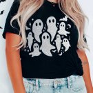 Black Halloween Glitter Ghost Pattern Crew Neck T Shirt Black Halloween Glitter Ghost Pattern Crew Neck T Shirt