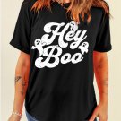 Black Halloween Hey Boo Ghost Print Crew Neck T Shirt
