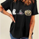 Black Halloween Sequin Pattern Patched Crewneck Tee