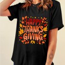 Black Happy Thanksgiving Leaves Print Crew Neck T Shirt Black Happy Thanksgiving Leaves Print Crew Neck T Shirt