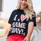 Black I Love GAME DAY Heart Printed Crewneck T Shirt Black I Love GAME DAY Heart Printed Crewneck T Shirt