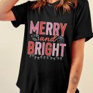 Black MERRY and BRIGHT Crew Neck Christmas Graphic Tee Black MERRY and BRIGHT Crew Neck Christmas Graphic Tee
