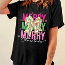 Black Merry Christmas Brushwork Bow Printed T Shirt