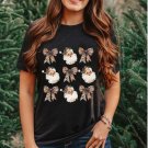 Black Santa Claus Leopard Bow Print Crew Neck Casual T Shirt Black Santa Claus Leopard Bow Print Crew Neck Casual T Shirt