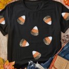 Black Sequin Candy Patched Pattern Halloween T Shirt