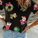 Black Sequin Christmas Essentials Graphic Crewneck T Shirt