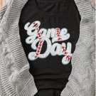 Black Sequin Game Day Graphic Crew Neck Tee