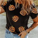 Black Sequin Pumpkin Face Halloween T Shirt Black Sequin Pumpkin Face Halloween T Shirt