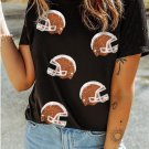 Black Sequin Rugby Football Helmet Graphic Crewneck T Shirt