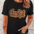 Black Sequined Thankful Round Neck Graphic Tee Black Sequined Thankful Round Neck Graphic Tee
