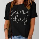 Black Shiny Rhinestone game day Pattern Crewneck T Shirt