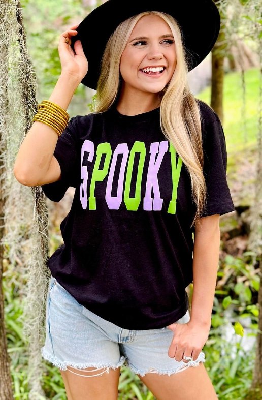Black SPOOKY Graphic Crew Neck Halloween T Shirt