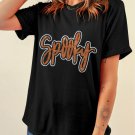 Black Spooky Rhinestone Crew Neck Graphic Tee