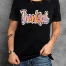 Black Thankful Cow Print Crew Neck T Shirt Black Thankful Cow Print Crew Neck T Shirt