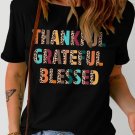 Black Thankful Grateful Blessed Leopard Print Crewneck T Shirt Black Thankful Grateful Blessed Leopard Print Crewneck T Shirt