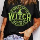 Black WITCH Crew Neck Halloween Graphic T Shirt Black WITCH Crew Neck Halloween Graphic T Shirt