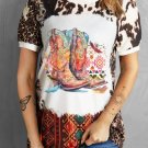 Dark Brown Cowboy Boots Graphic Bleached Leopard Aztec Print T Shirt Dark Brown Cowboy Boots Graphic Bleached Leopard Aztec Print T Shirt