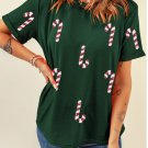 Green Christmas Candy Cane Graphic Casual T Shirt Green Christmas Candy Cane Graphic Casual T Shirt