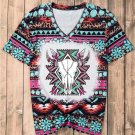 Green Western Aztec Turquoise Leopard Print V Neck Tee Green Western Aztec Turquoise Leopard Print V Neck Tee