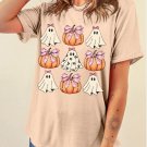 Khaki Bowknot Ghost Pumpkin Graphic Halloween T Shirt