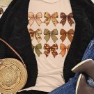 Khaki Halloween Fall Bowknot Graphic Short Sleeve Top Khaki Halloween Fall Bowknot Graphic Short Sleeve Top