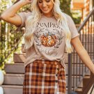 Khaki PUMPKIN Patch Girly Leopard Bowknot Pumpkin Graphic T Shirt Khaki PUMPKIN Patch Girly Leopard Bowknot Pumpkin Graphic T Shirt