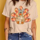 Khaki Thanksgiving Bowknot Turkey Graphic Crewneck Tee Khaki Thanksgiving Bowknot Turkey Graphic Crewneck Tee