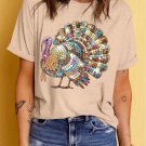 Khaki Thanksgiving Turkey Print Round Neck T Shirt Khaki Thanksgiving Turkey Print Round Neck T Shirt