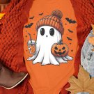 Orange Cute Ghost Pumpkin Face Printed Halloween T Shirt Orange Cute Ghost Pumpkin Face Printed Halloween T Shirt