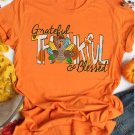Orange Grateful Thankful Blessed Turkey Graphic Thanksgiving T Shirt