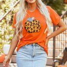 Orange Halloween Leopard Pumpkin Crew Neck Graphic Tee Orange Halloween Leopard Pumpkin Crew Neck Graphic Tee