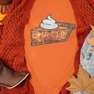 Orange Pumpkin Pie Graphic Cuffed Sleeve Crew Neck Tee Orange Pumpkin Pie Graphic Cuffed Sleeve Crew Neck Tee