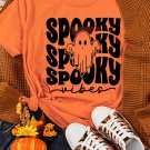 Orange SPOOKY Vibe Ghost Print Crewneck Halloween T Shirt