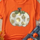 Orange Thanksgiving Pumpkin Pattern Crew Neck Short Sleeve Top Orange Thanksgiving Pumpkin Pattern Crew Neck Short Sleeve Top