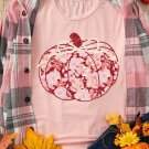 Pink Floral Pumpkin Print Crew Neck Casual T Shirt