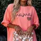 Pink mama Leopard Heart Print Shirred 3 4 Sleeve Top
