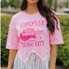 Pink NASHVILE MUSIC CITY Graphic Sequin Fringed Hem Tee Pink NASHVILE MUSIC CITY Graphic Sequin Fringed Hem Tee