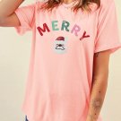Pink Sequin MERRY Santa Clause Graphic T Shirt Pink Sequin MERRY Santa Clause Graphic T Shirt