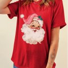Red Christmas Santa Claus Print Crew Neck T Shirt