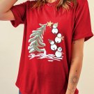 Red Christmas Tree Snowman Printed Crewneck T Shirt