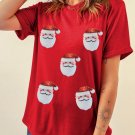 Red Faux Sequin Christmas Claus Pattern Crewneck T Shirt