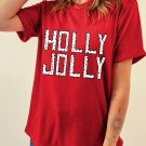 Red HOLLY JOLLY Letter Graphic Round Neck T Shirt Red HOLLY JOLLY Letter Graphic Round Neck T Shirt