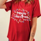 Red Merry Christmas Lights Print Crew Neck T Shirt