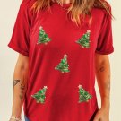 Red Sequined Christmas Tree Graphic Crewneck T Shirt Red Sequined Christmas Tree Graphic Crewneck T Shirt