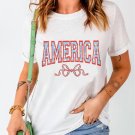 White AMERICA Bow Knot Print Crew Neck Casual Tee White AMERICA Bow Knot Print Crew Neck Casual Tee