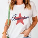 White America Star Shape Print O Neck Loose Fit T Shirt White America Star Shape Print O Neck Loose Fit T Shirt